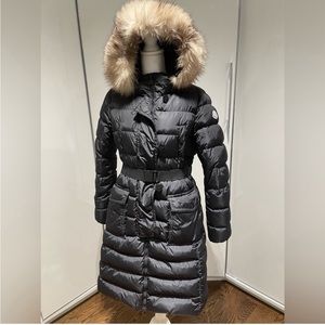 Long Down Jacket by MONCLER, size 4 which is brand’s equivalent of L-XL